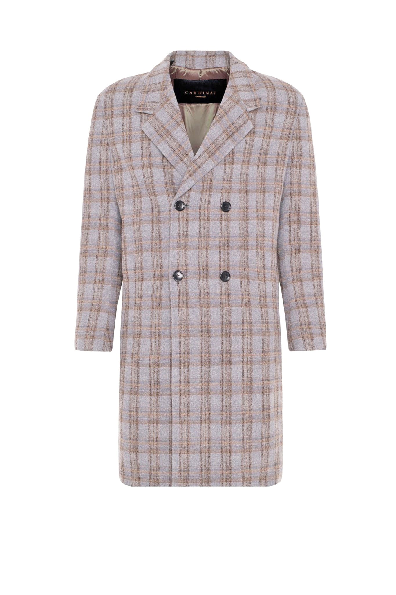MAINE GREY PLAID DOUBLE BREAST OVERCOAT