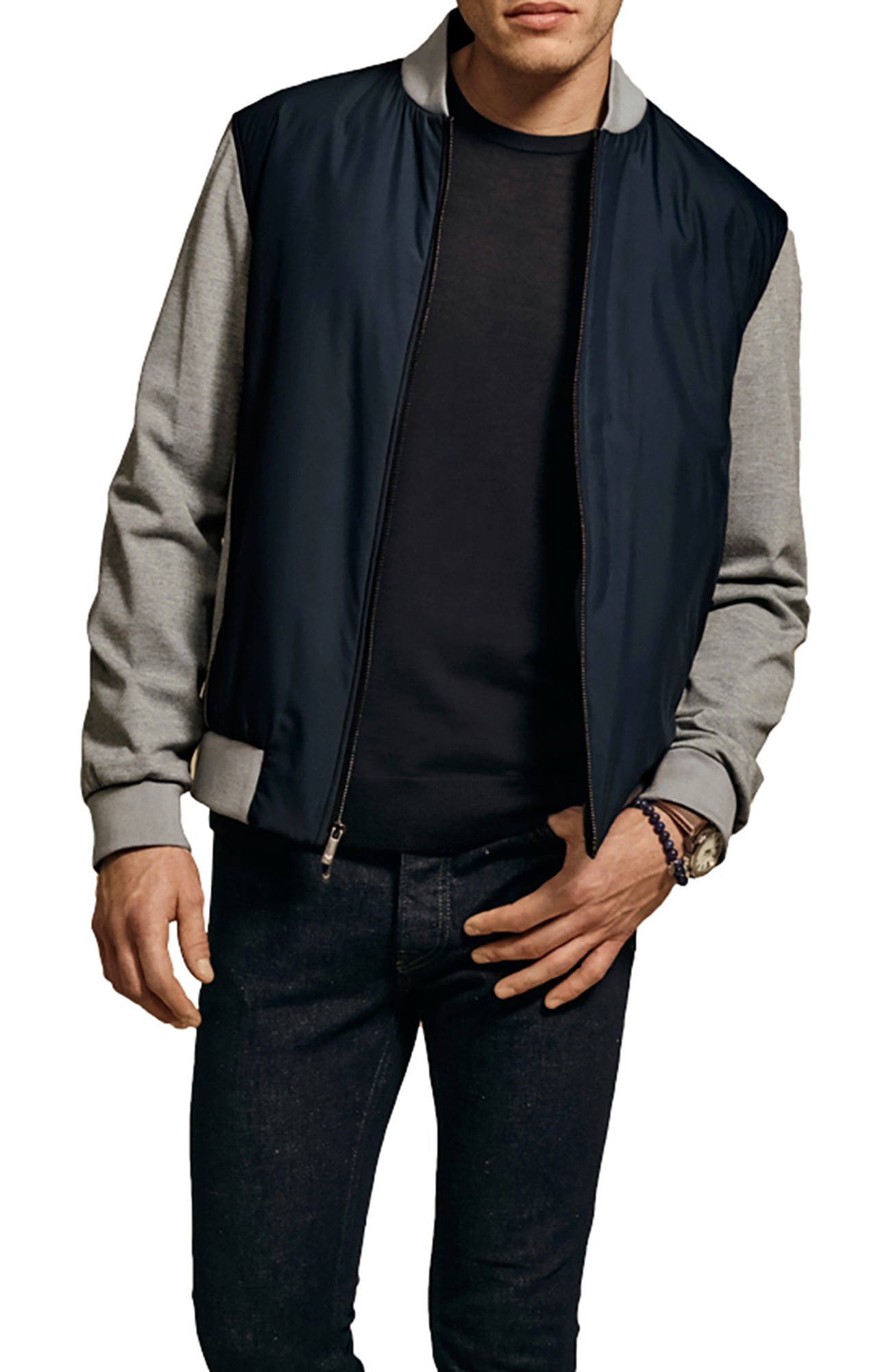 Braden Navy Varsity Bomber Jacket