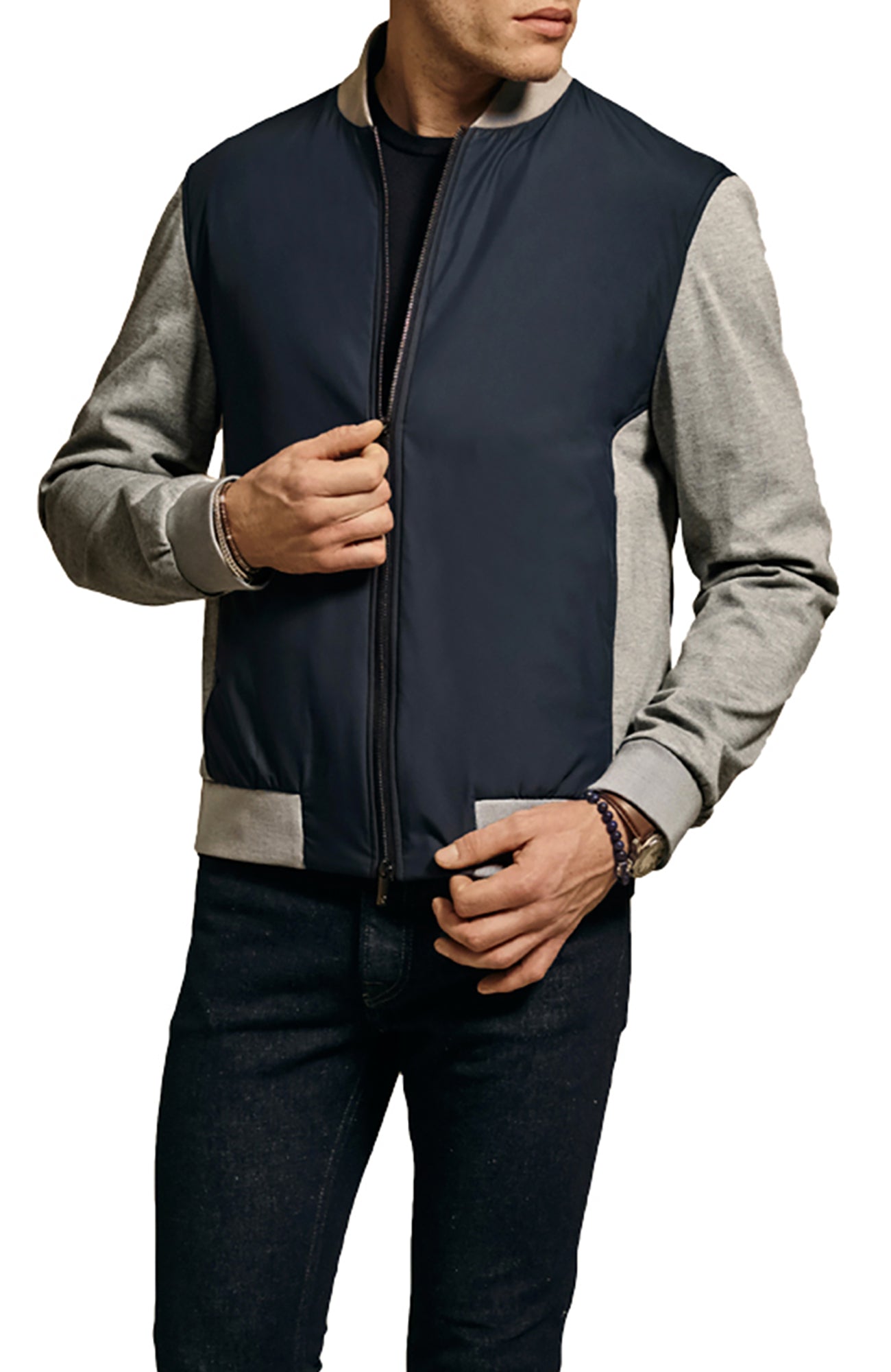 Braden Navy Varsity Bomber Jacket