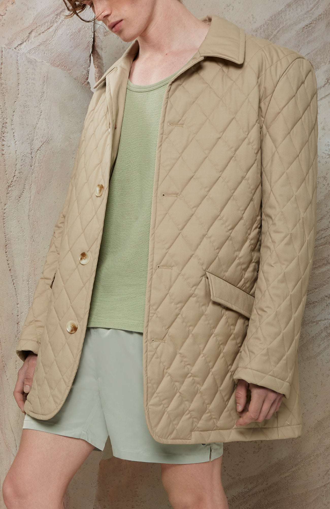 BYRON TAN DIAMOND QUILTED CARCOAT