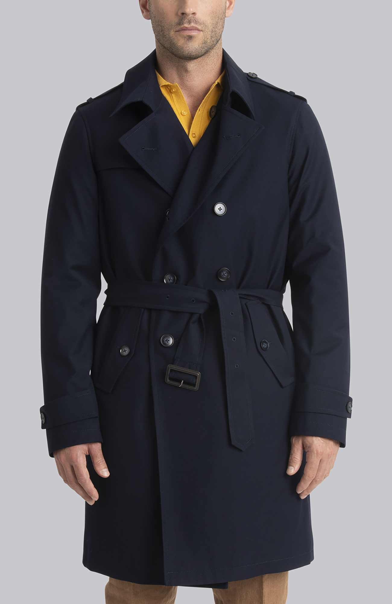 Marlon Navy Double Breasted Trench Coat