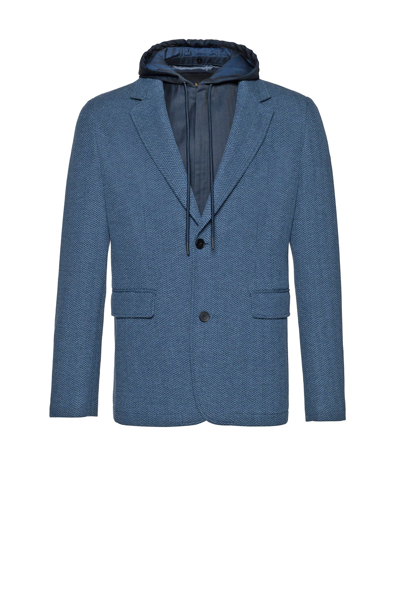 BRANDON BLUE HERRINGBONE SPORTS COAT WITH HOOD