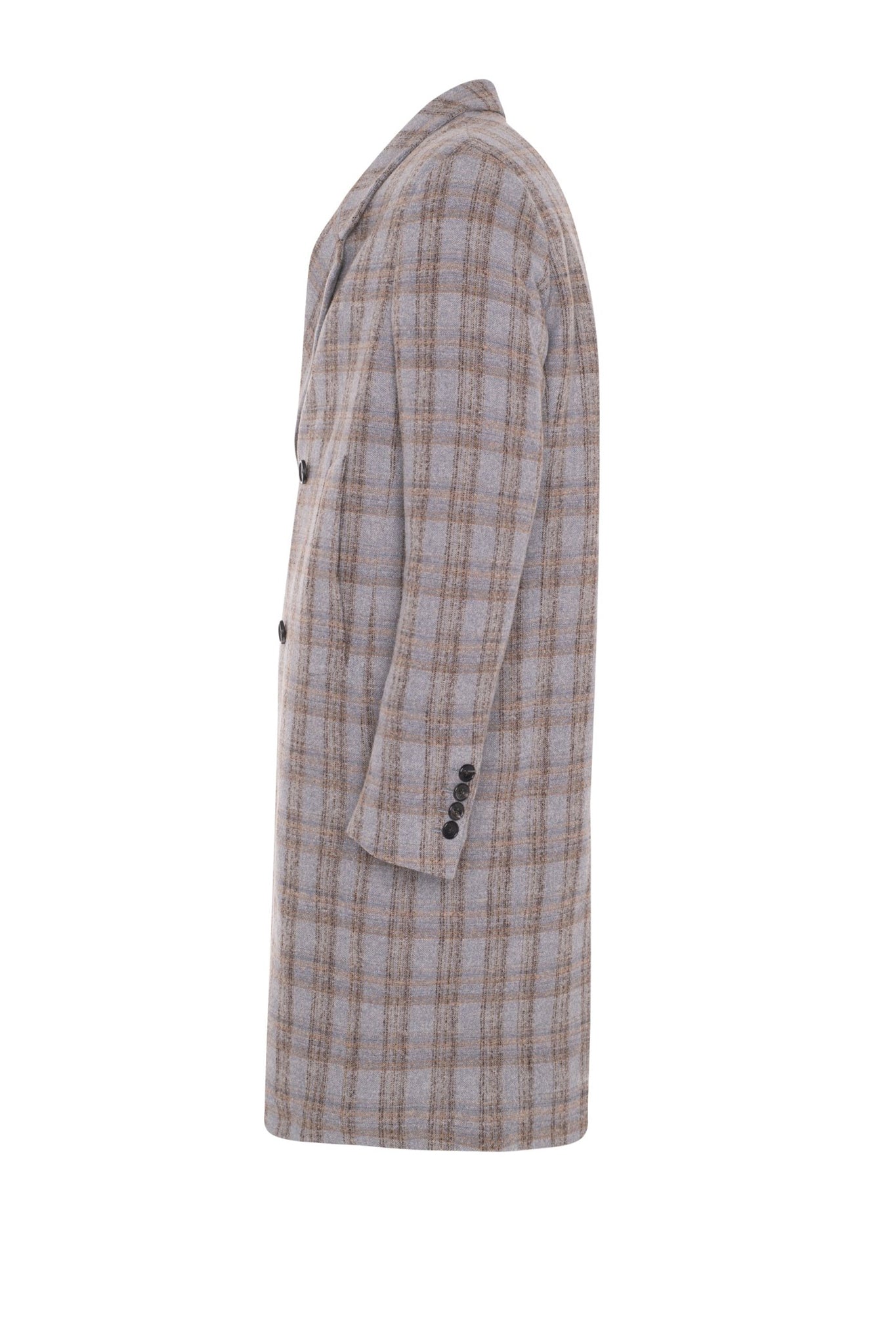 MAINE GREY PLAID DOUBLE BREAST OVERCOAT