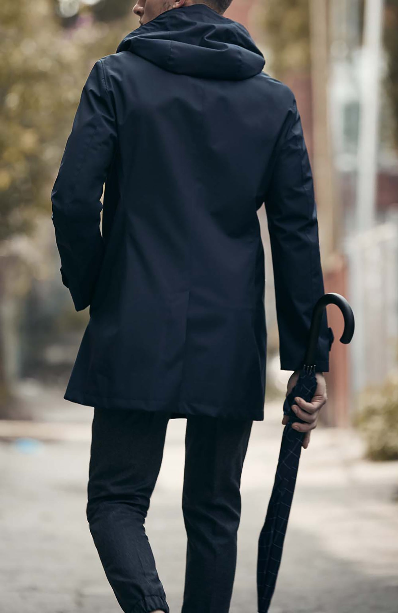 Malone Navy Wool Hooded Raincoat