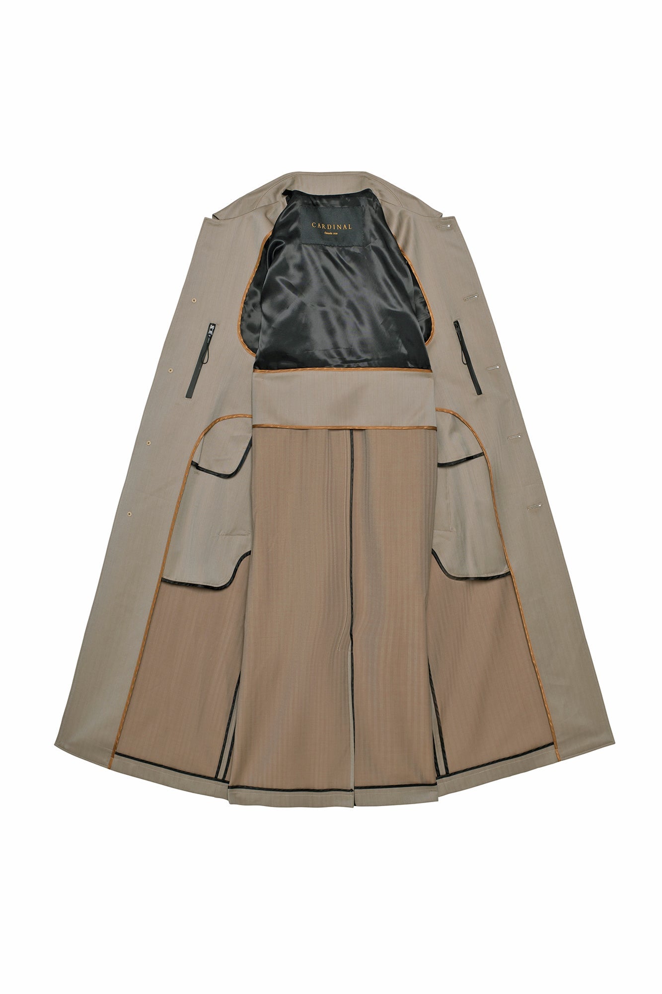 MAN RAY KHAKI HERRINGBONE SINGLE BREAST TRENCH COAT